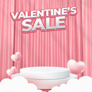 Banner valentine sale bục 3D màu hồng file PSD