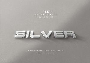 Hiệu ứng chữ 3D màu bạc file PSD mẫu HU723