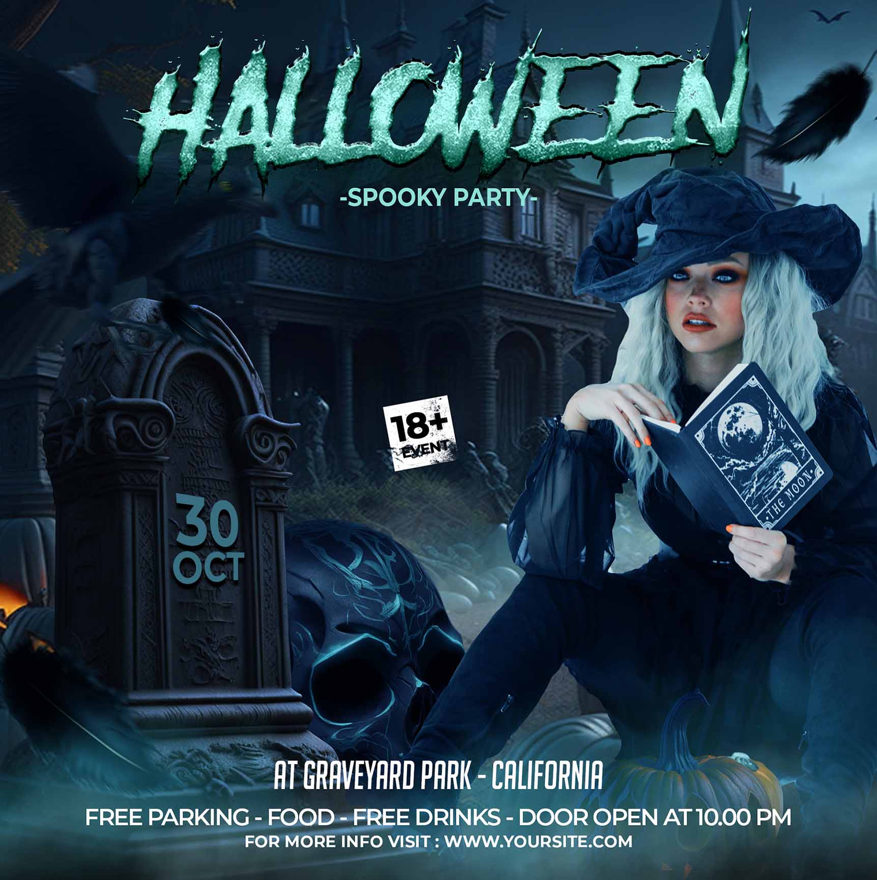 Poster halloween hóa trang, kinh dị mẫu H73 PSD