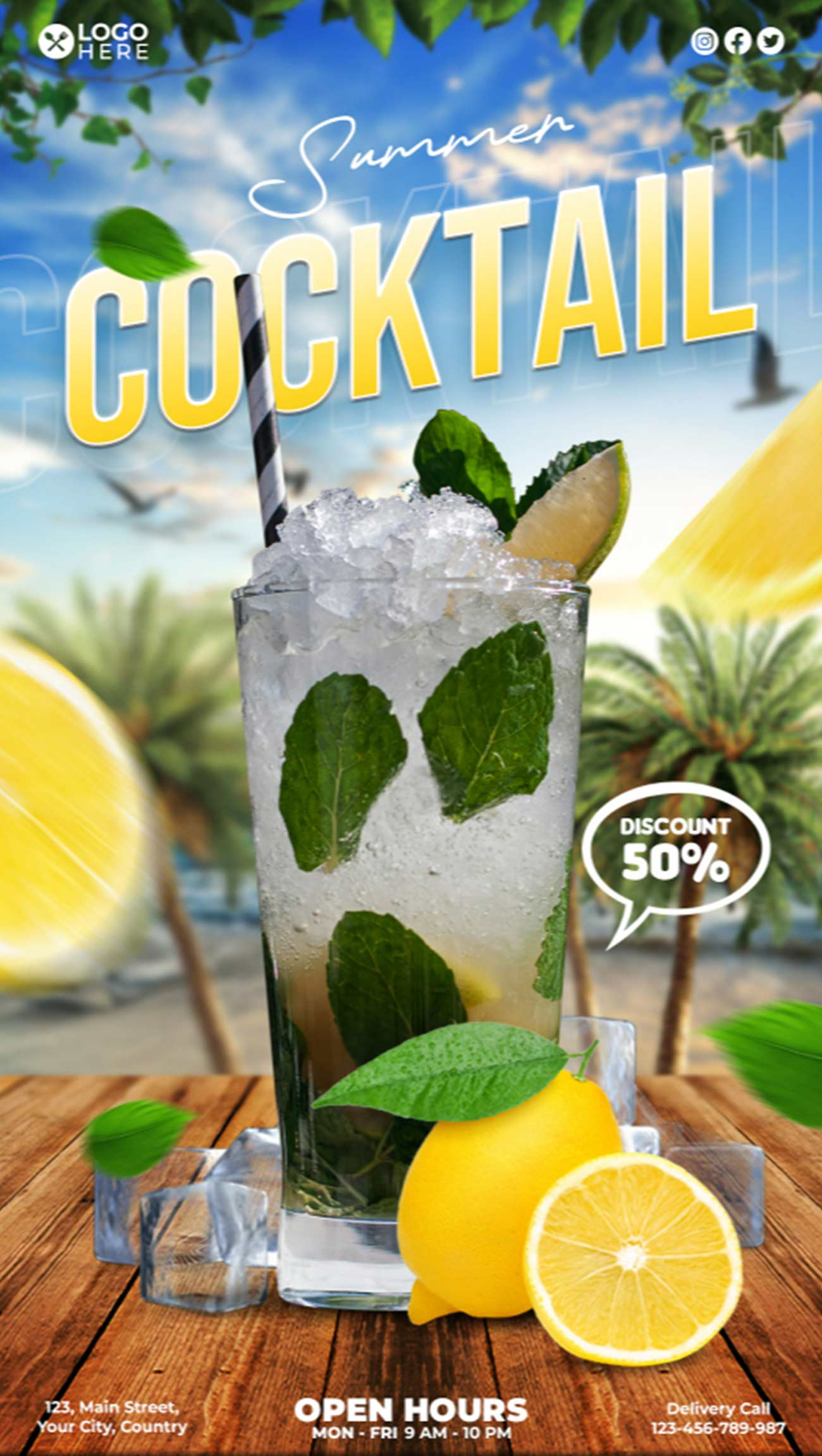 Poster giảm giá sản phẩm ly cocktail PSD