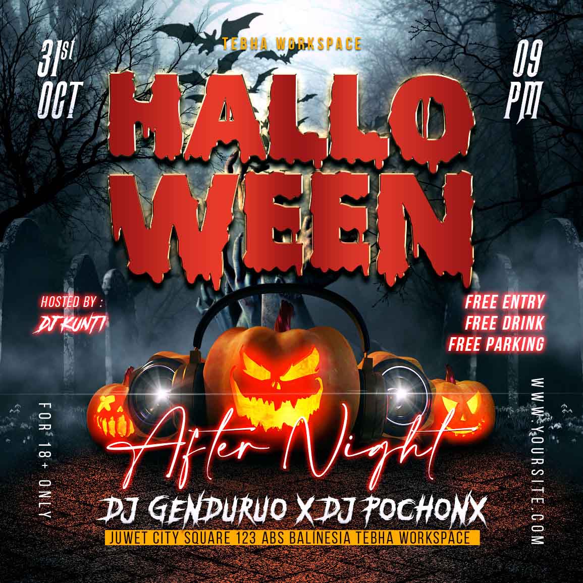 Poster halloween, kinh dị, tai nghe mẫu số 121 PSD