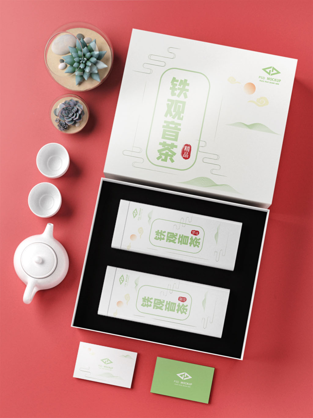 Mockup bao bì hộp trà ngày tết mẫu số T03 PSD