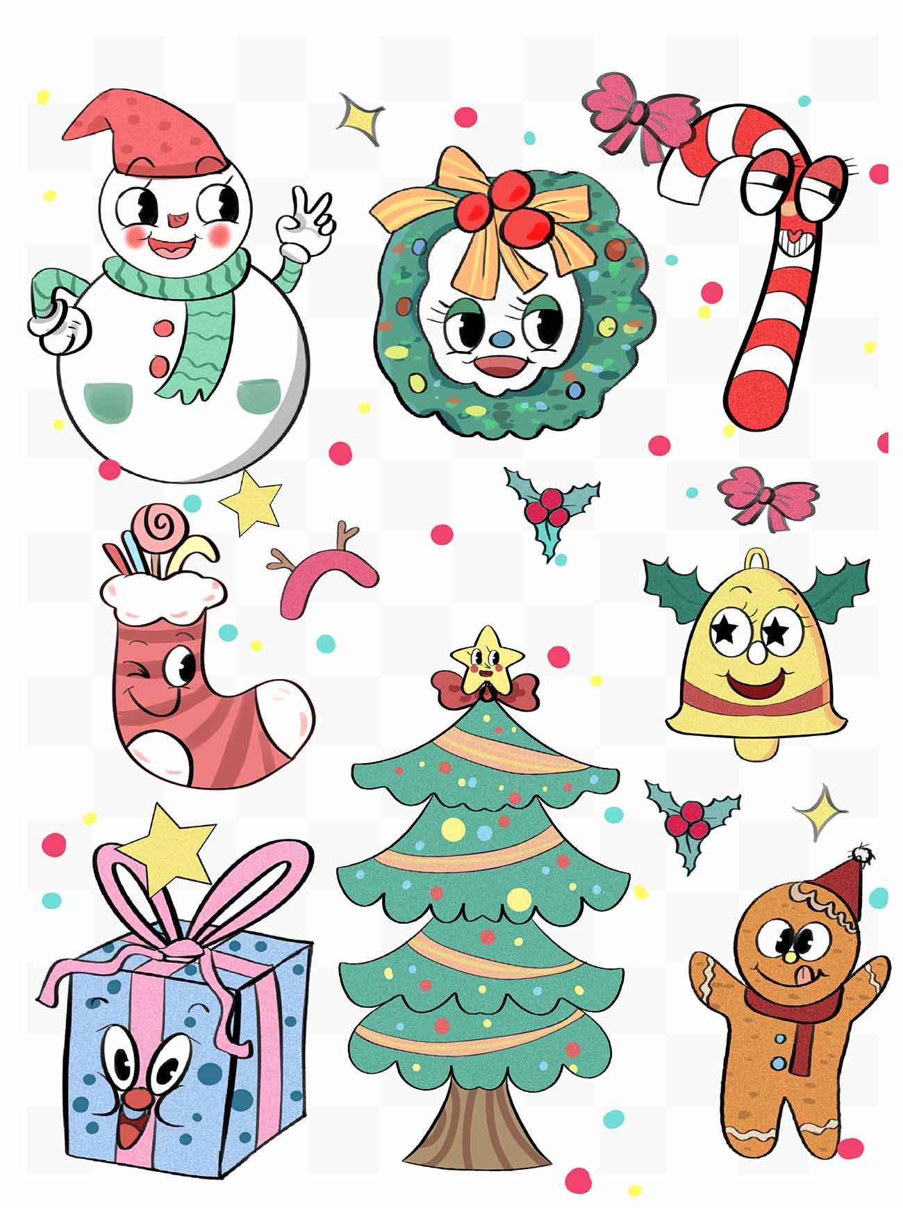 Ảnh minh họa sticker vui nhộn trang trí mùa noel file PSD