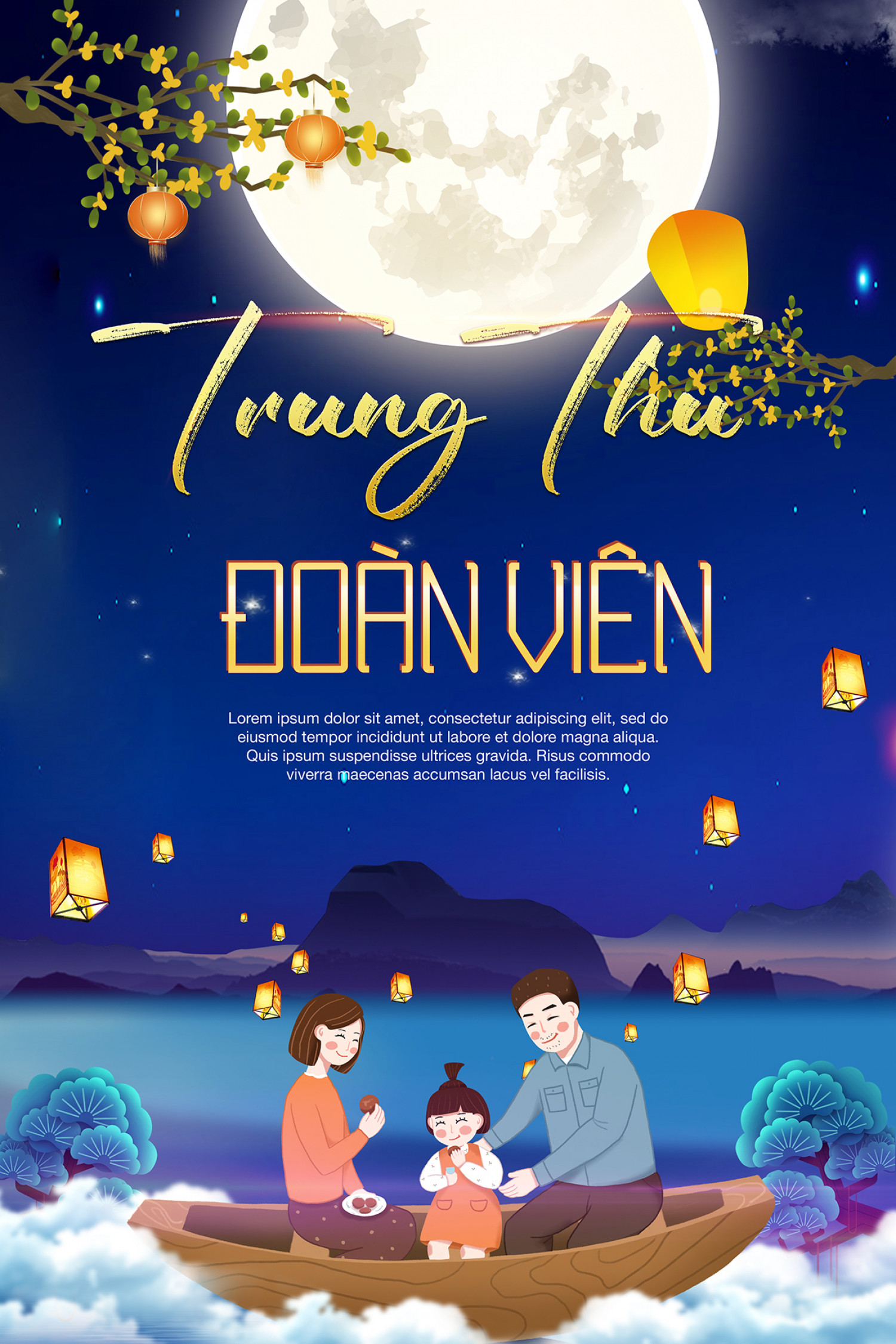 Mẫu thiết kế Poster trung thu đoàn viên cho Photoshop