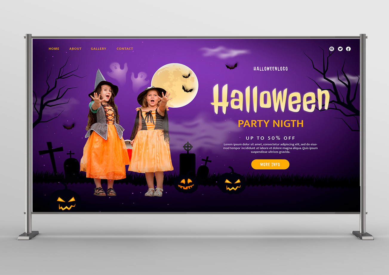 Backdrop tổ chức tiệc halloween cho trẻ em file PSD