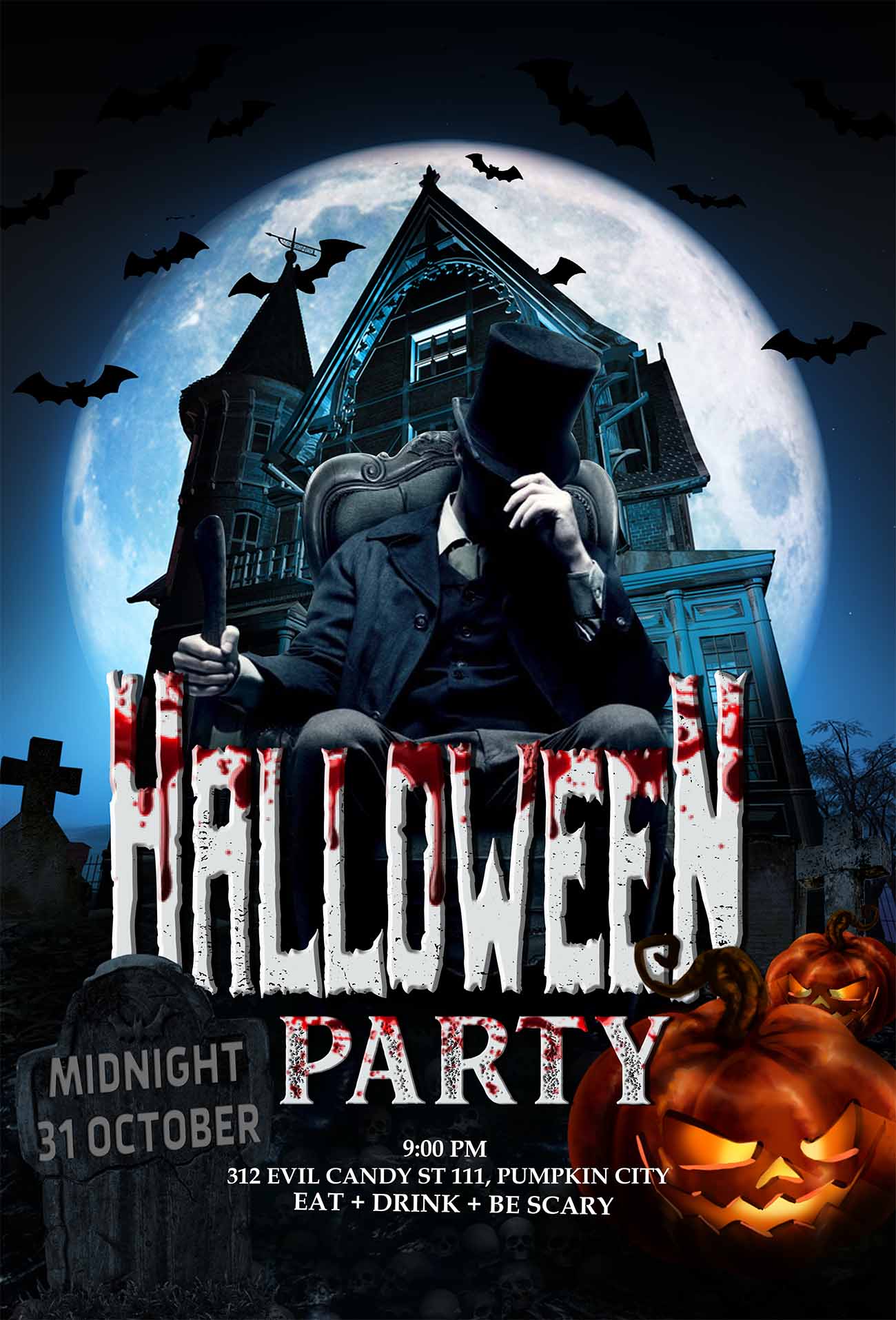 Poster halloween, lâu đài ma mẫu số H30 PSD