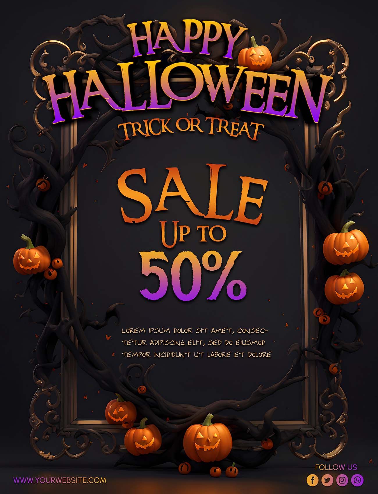 Poster giảm giá mùa lễ halloween mẫu H114 PSD