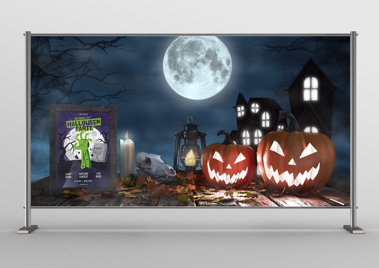 Backdrop tiệc  halloween tại gia file PSD