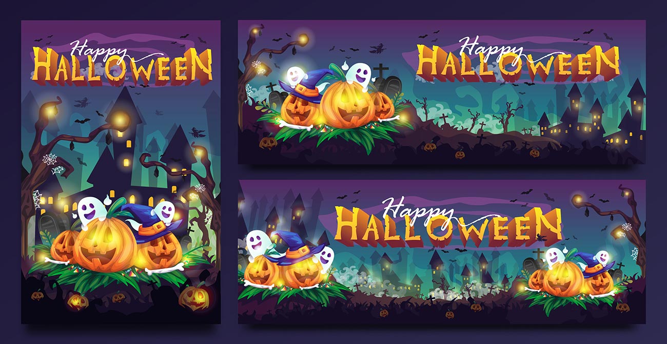 Banner tiệc halloween vui nhộn file EPS