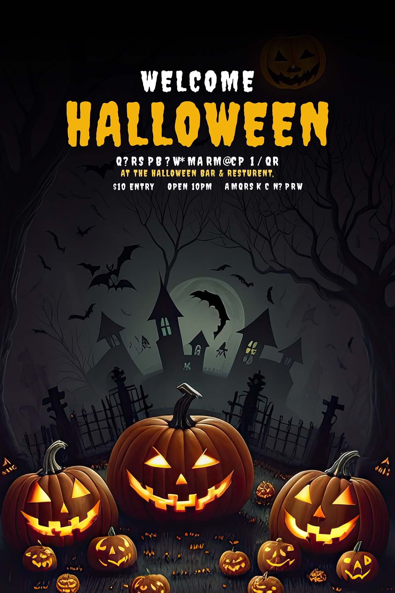 Poster halloween kinh dị, đêm trăng, nghĩa trang mẫu H102 PSD