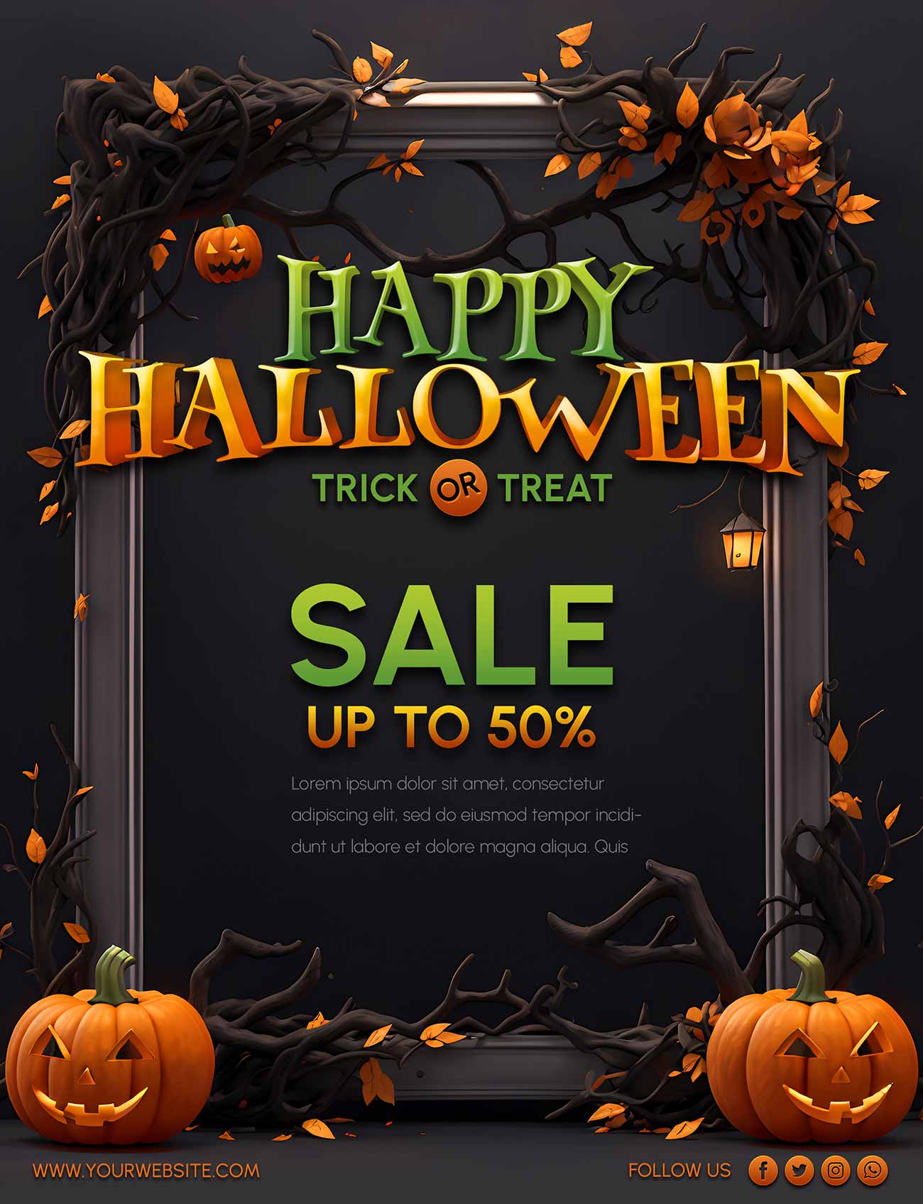 Poster giảm giá 50% trong lễ hội halloween file PSD