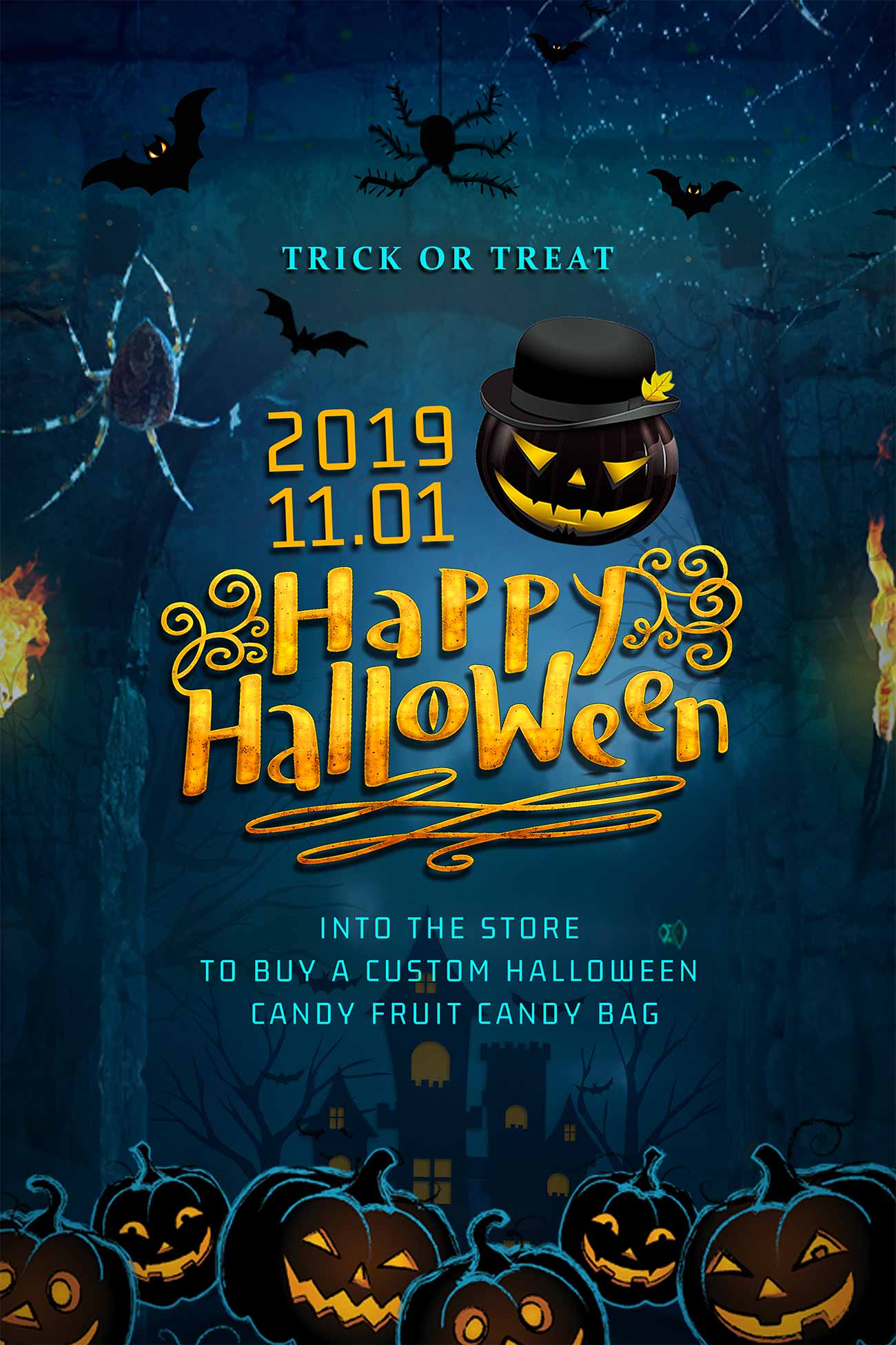 Poster đêm halloween vui vẻ file PSD