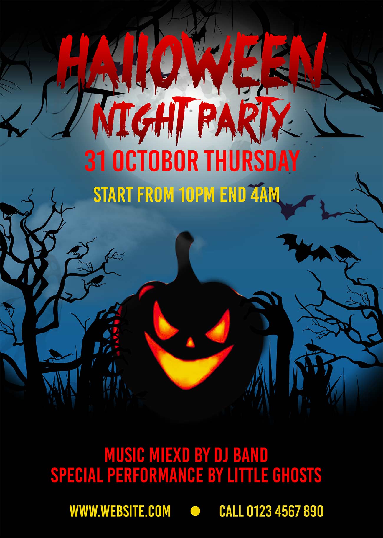 Poster đêm nhạc hội halloween file PSD