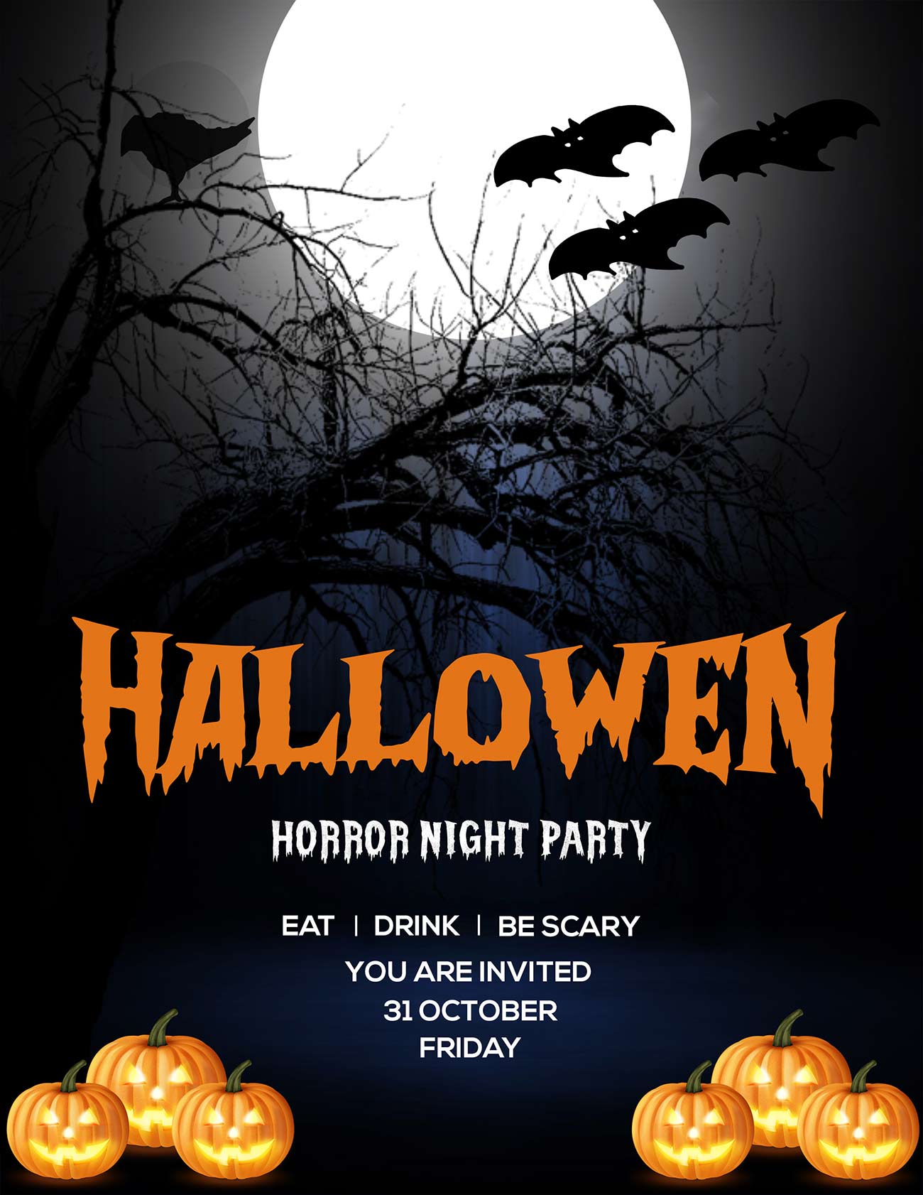 Poster halloween thiệp mời dự tiệc ngọt file PSD