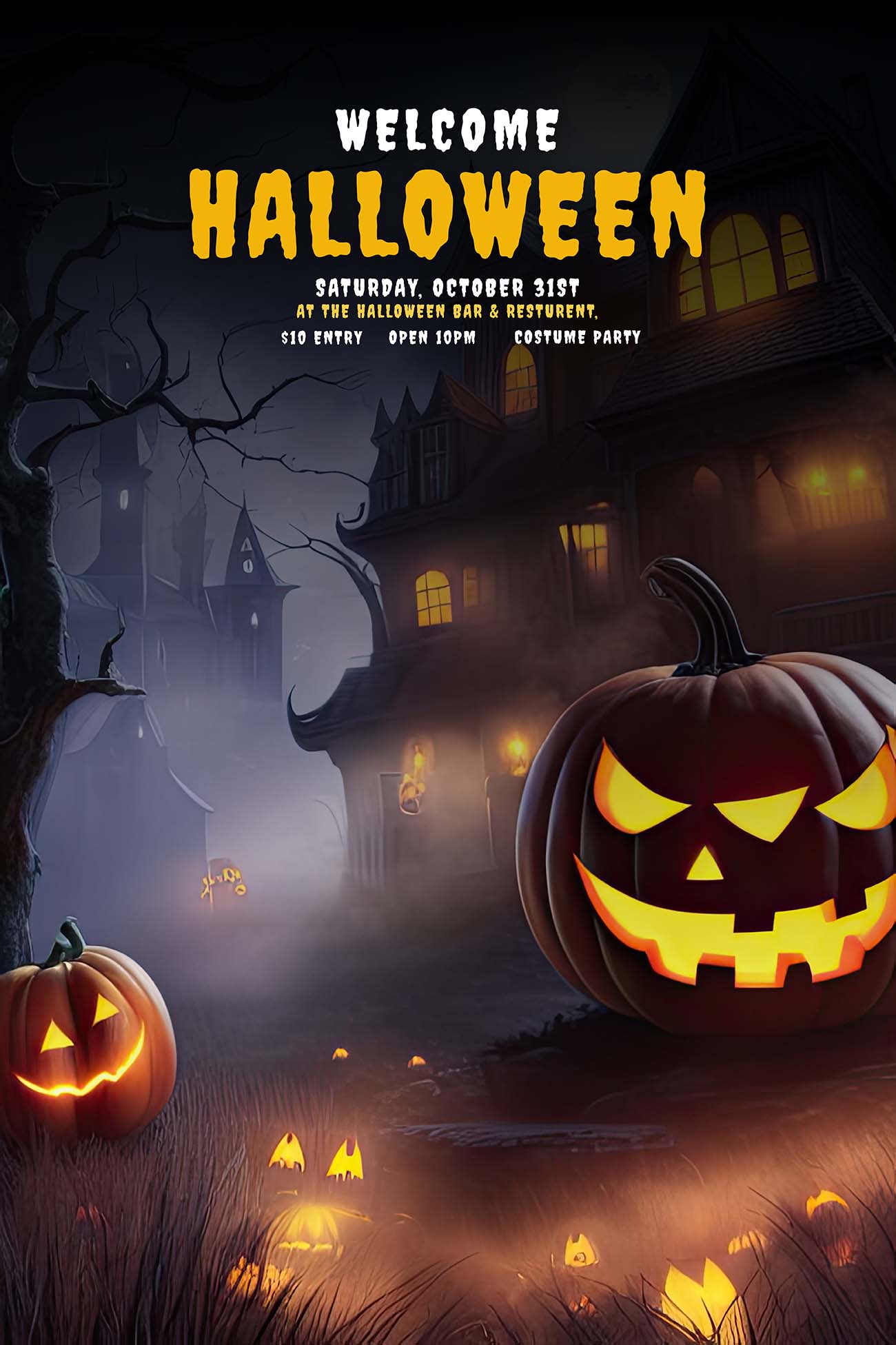 Poster halloween nghĩa trang, kinh dị mẫu H99 PSD