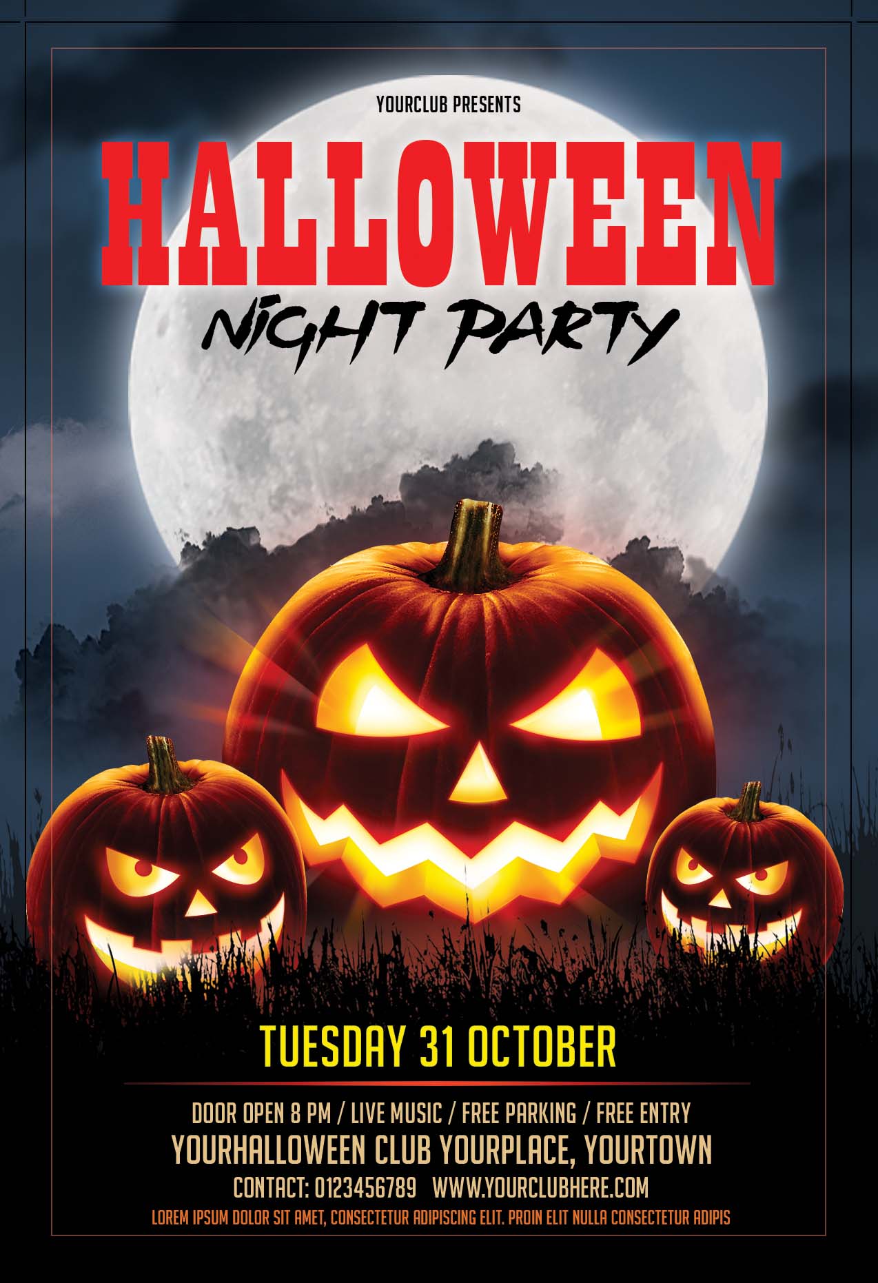 Poster halloween bí ngô mặt quỷ mẫu số H06 PSD