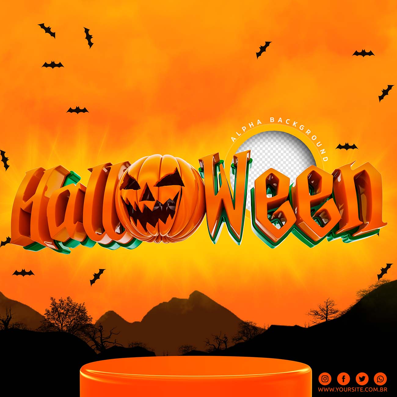 Poster halloween, bục 3D mẫu H41 PSD