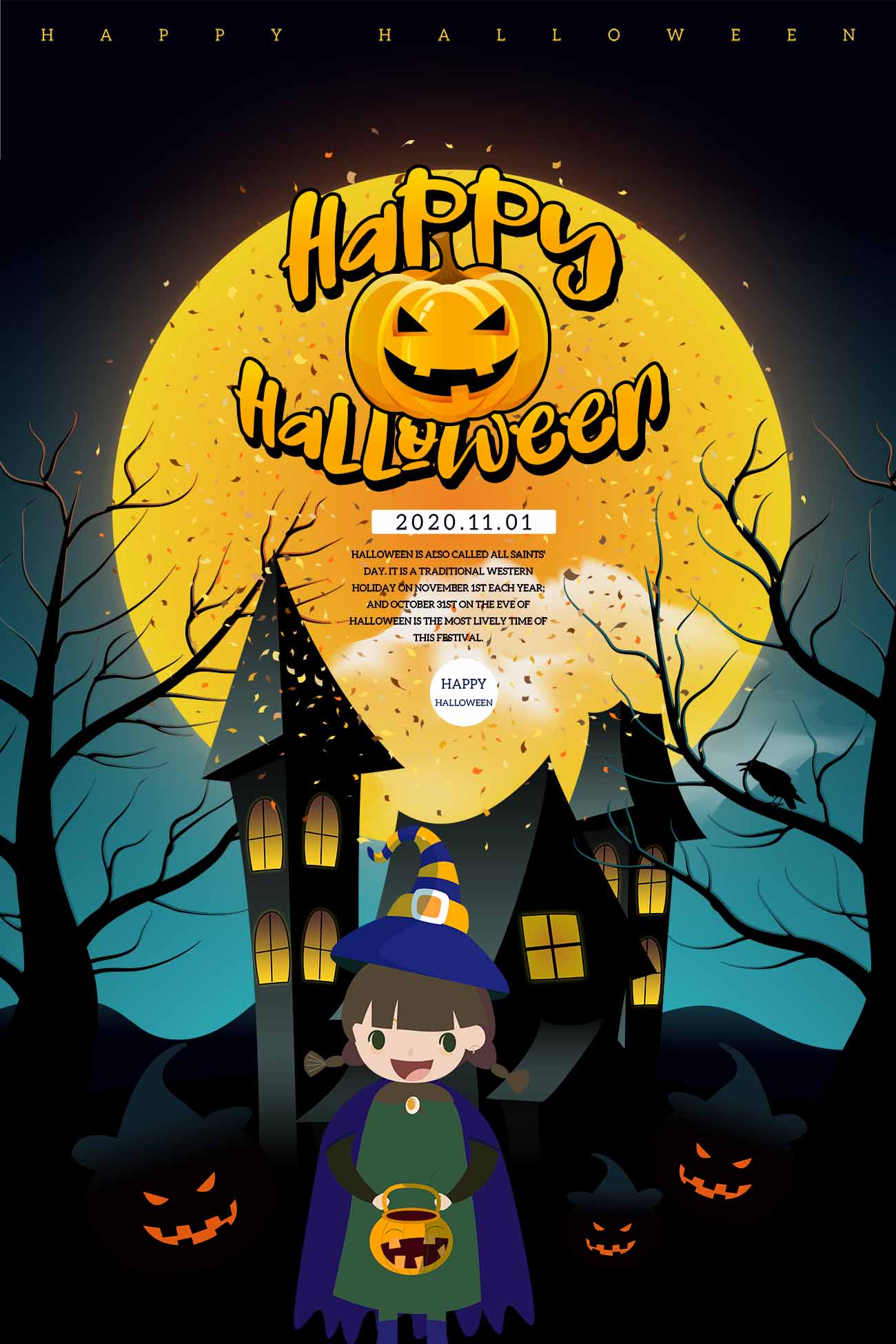 Poster halloween, kinh dị, cô bé mẫu số 113 PSD