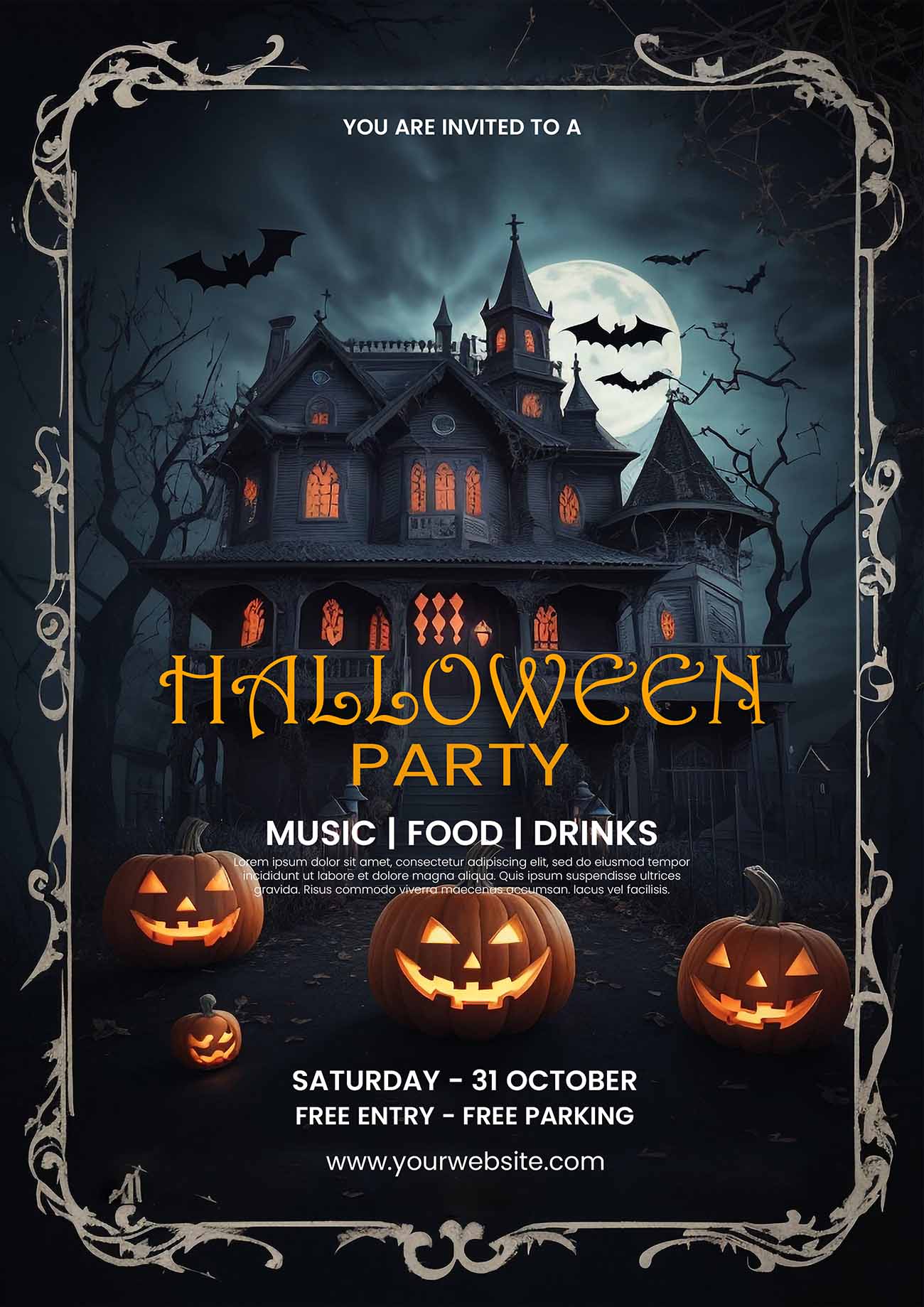 Poster halloween, lâu đài ma, kinh dị mẫu số H34 PSD