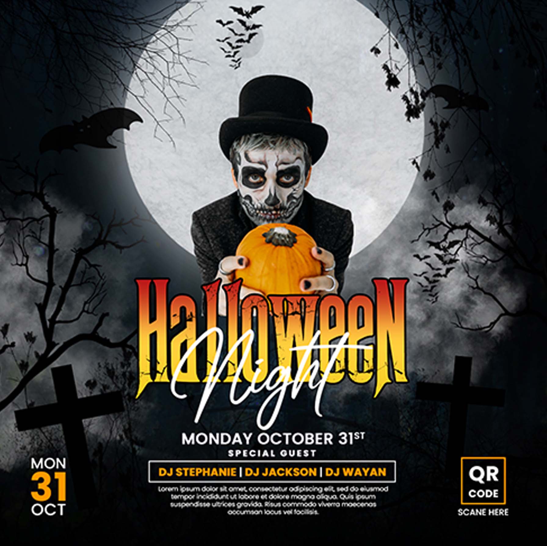 Poster halloween hóa trang, kinh dị mẫu H77 PSD