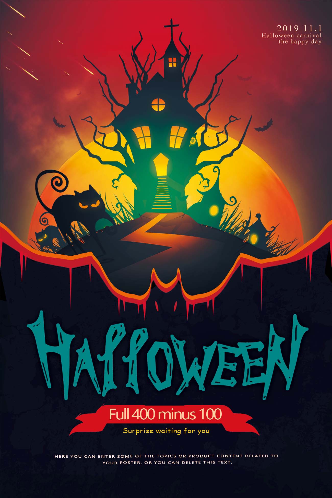 Poster halloween lâu đài phù thủy mẫu số H05 PSD