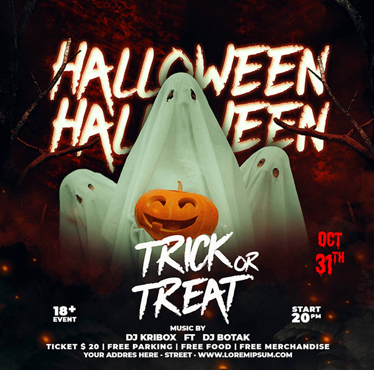 Banner halloween cho kẹo hay bị ghẹo file PSD