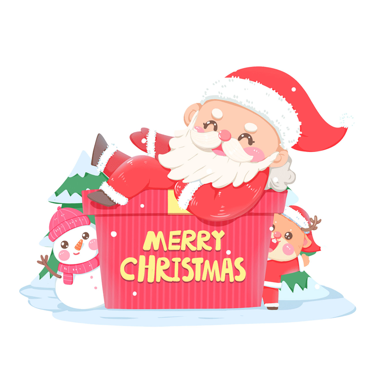 Ảnh minh họa ông già noel ngồi trên hộp quà file PSD