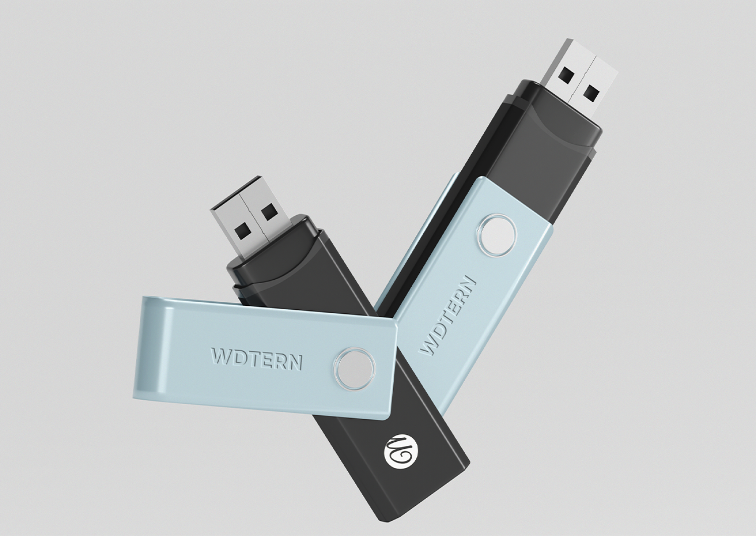 Mockup thẻ nhớ dữ liệu USB màu đen xanh nhạt PSD