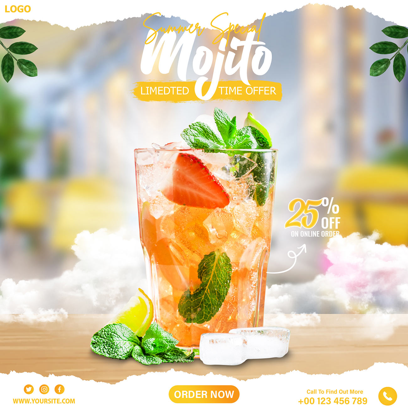 Poster trưng bày sản phẩm ly trà mojito PSD