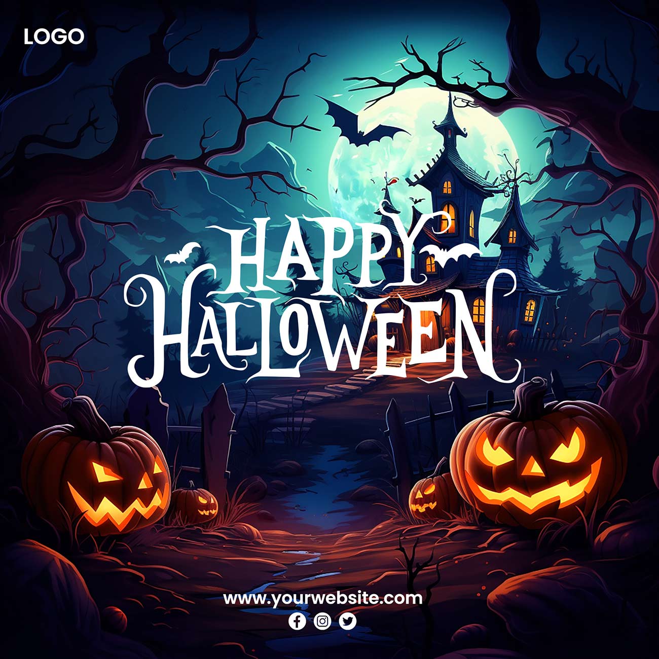 Banner đêm halloween kì quái file PSD