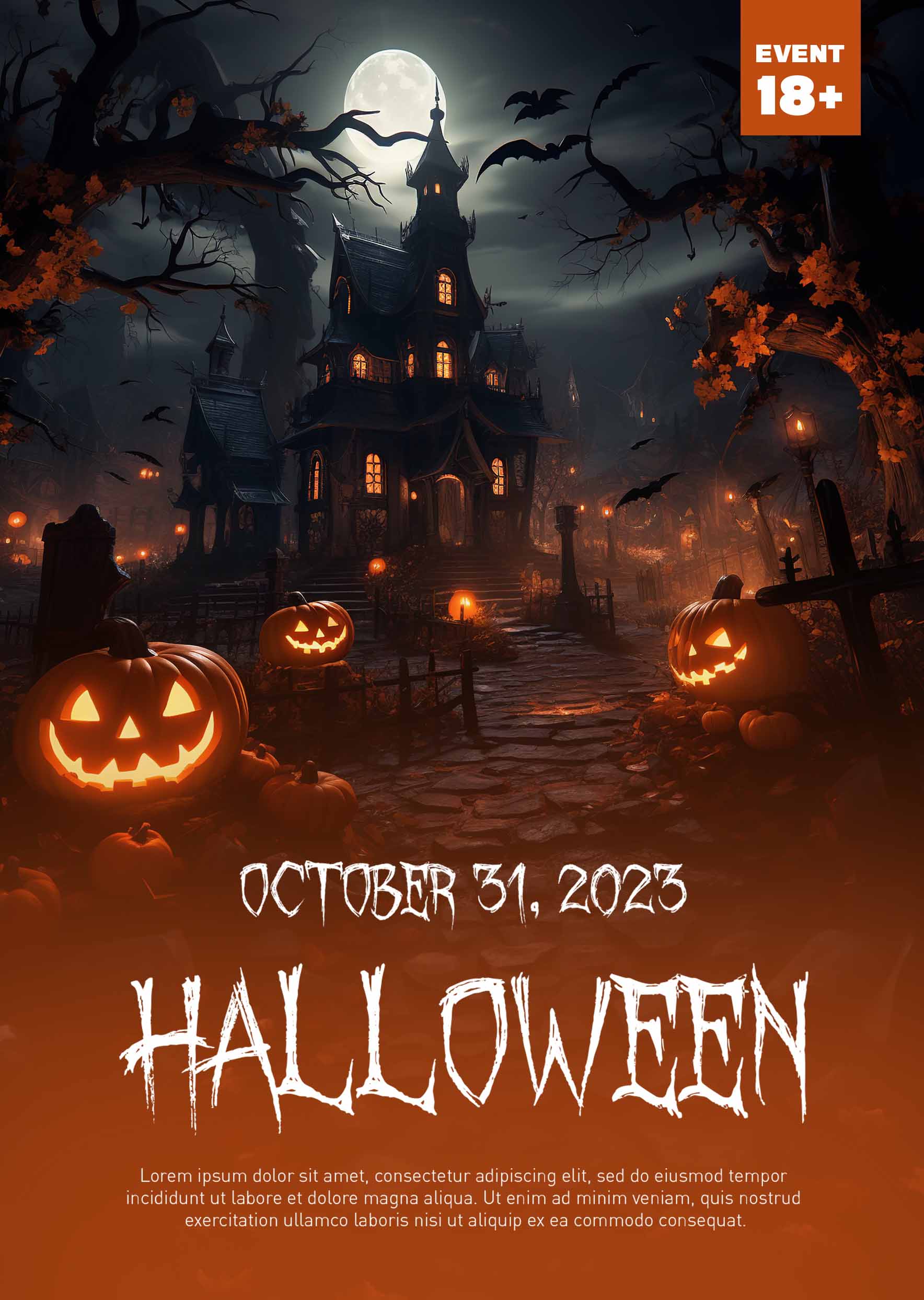 Poster halloween ma quỷ, kinh dị mẫu H107 PSD