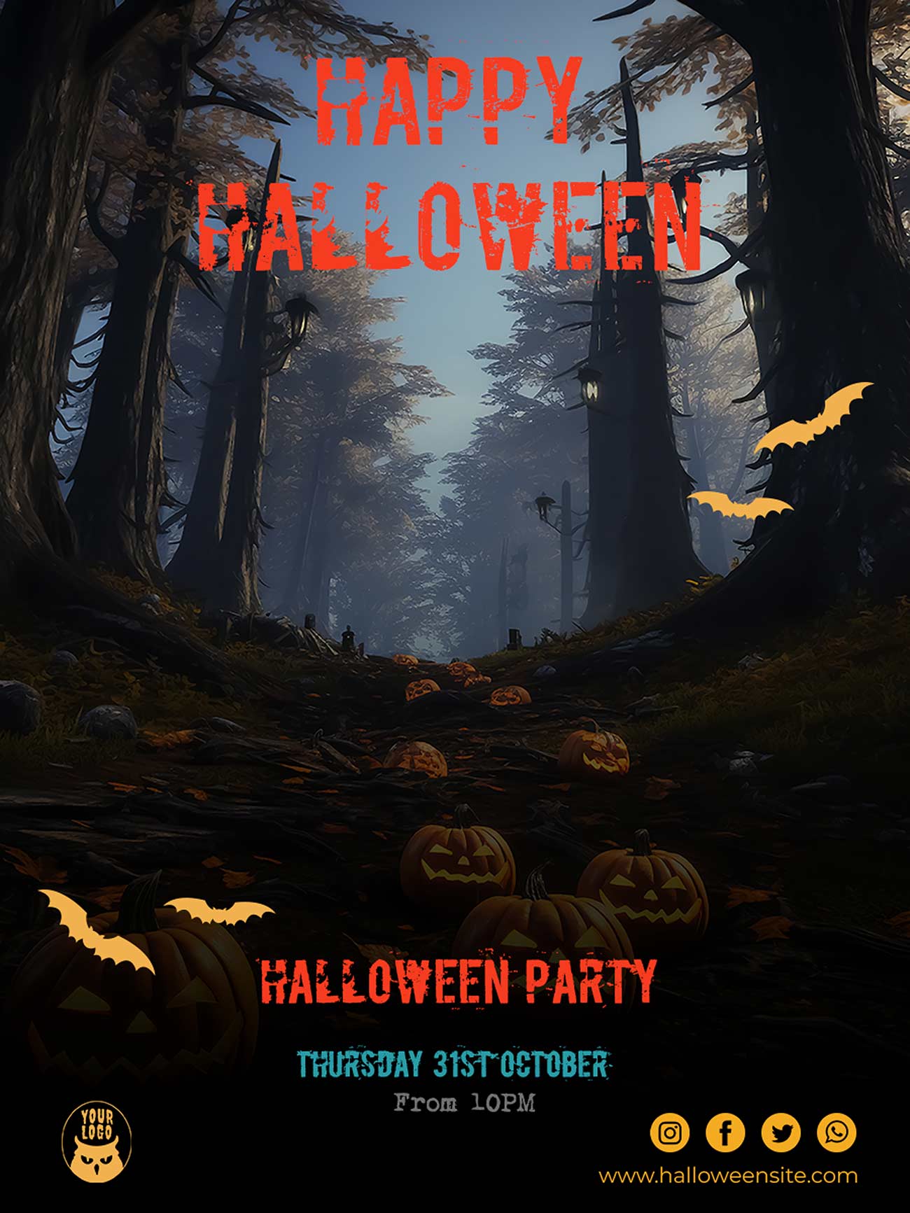 Poster thiệp mời tham dự tiệc halloween file PSD