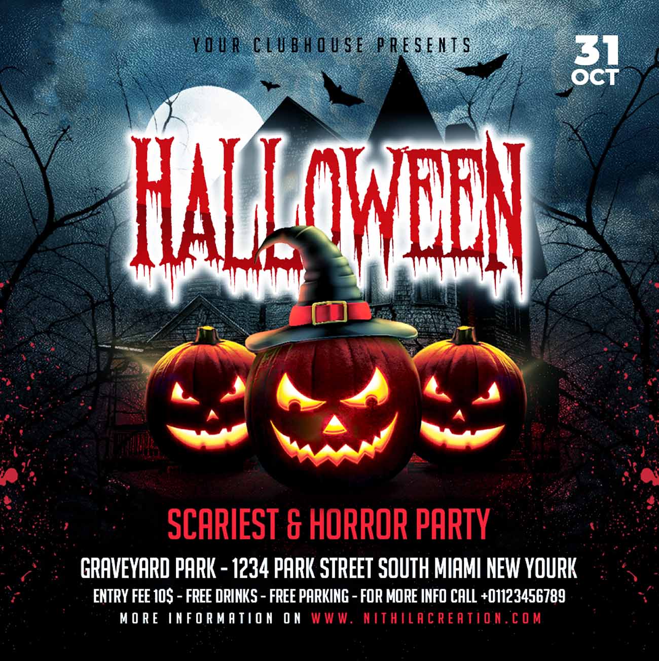 Poster halloween ma, kinh dị mẫu H70 PSD