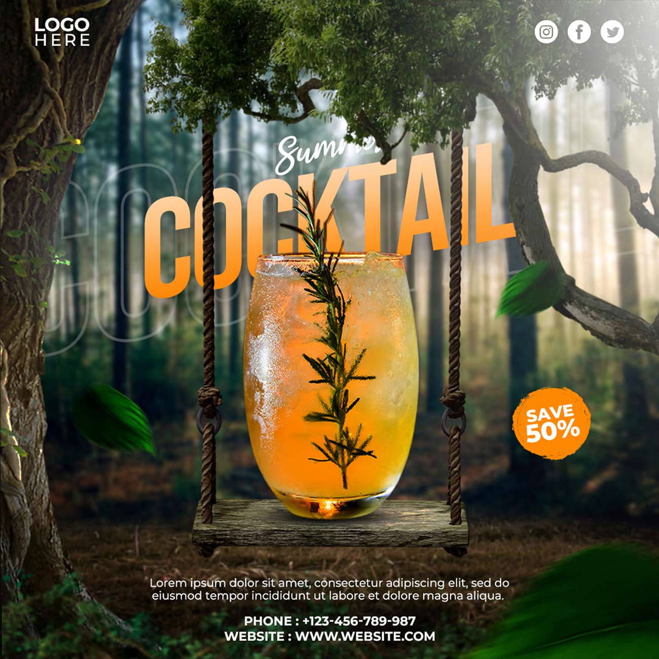 Banner đồ uống cocktail file PSD