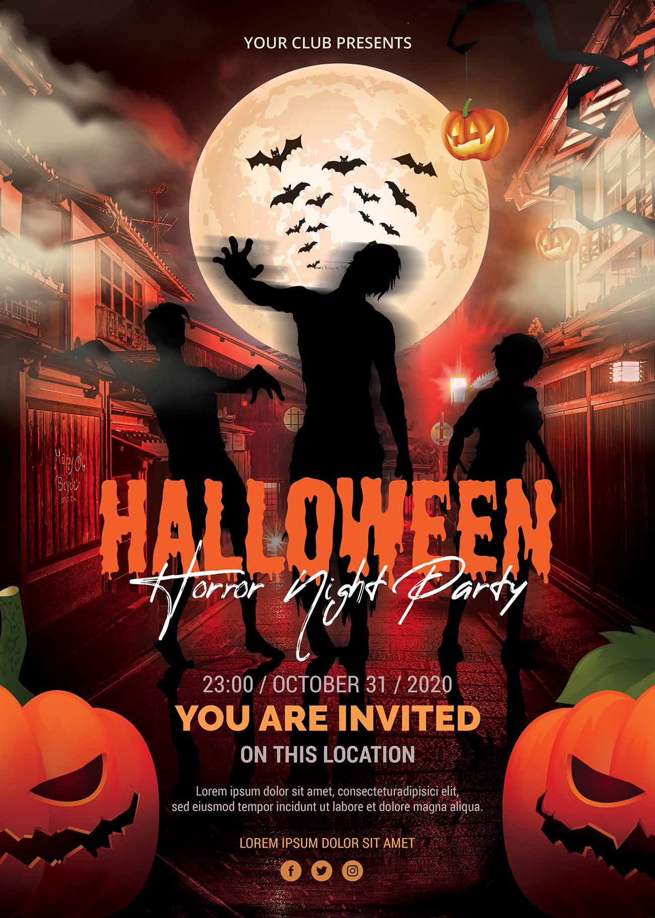 Poster halloween, zombie mẫu số H21 PSD