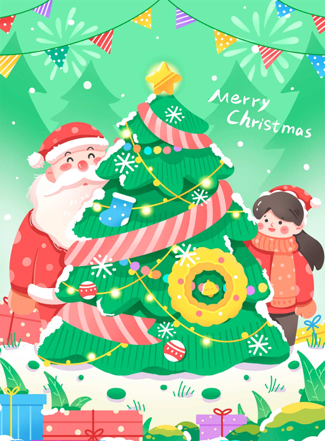 Ảnh minh họa ông già noel và cây thông file PSD