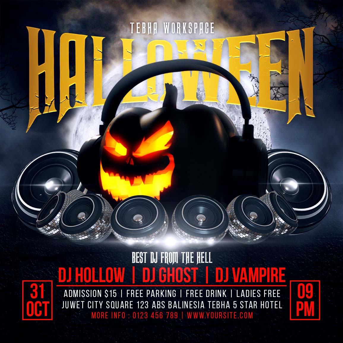 Poster halloween, kinh dị, tai nghe mẫu số 120 PSD