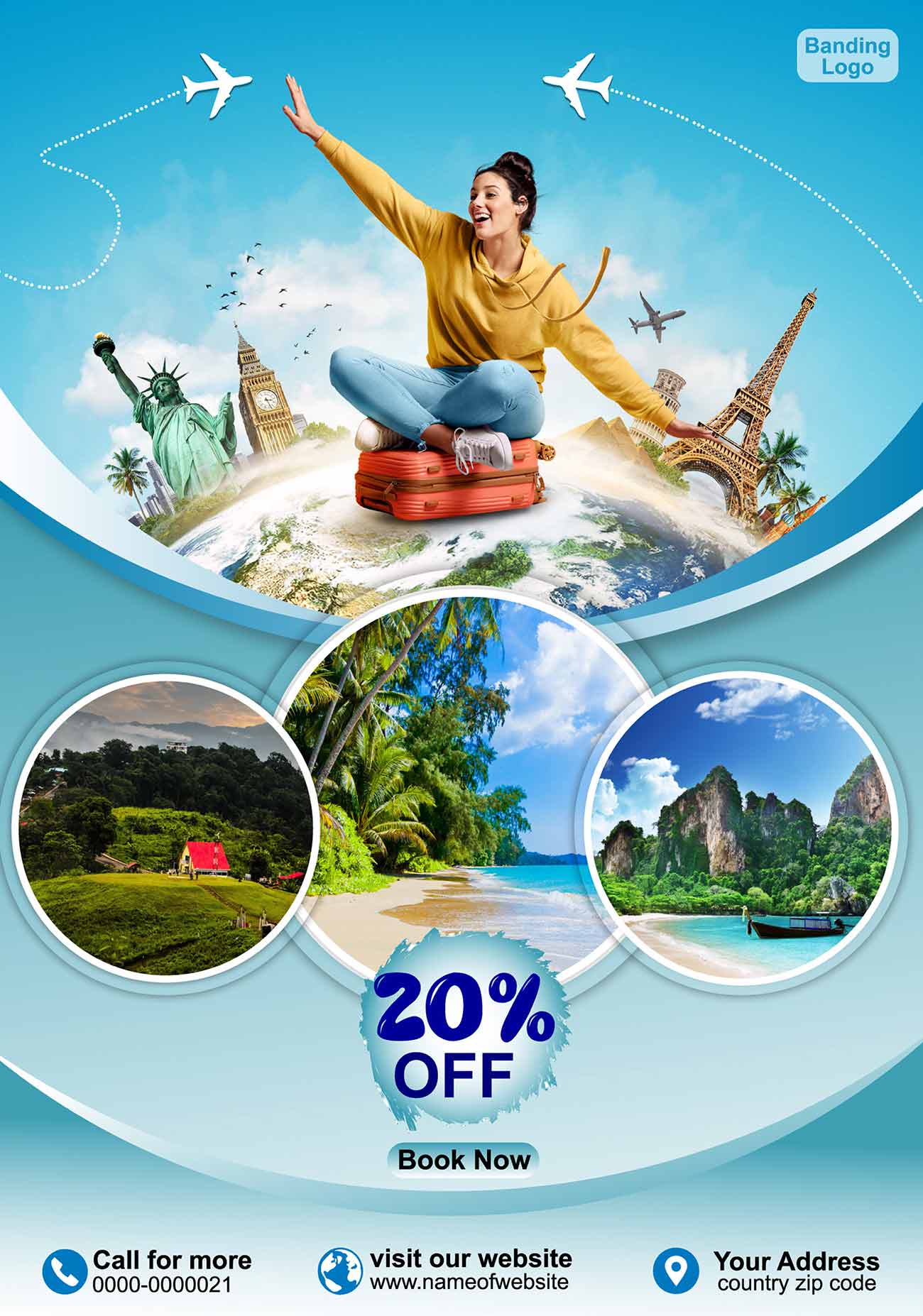 Poster gói du lịch châu Âu giảm giá 20% file EPS