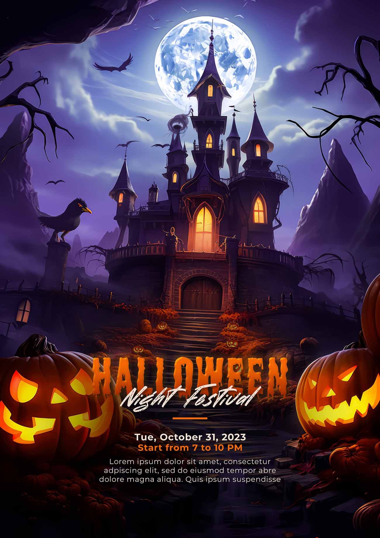 Poster halloween lâu đài, kinh dị mẫu H61 PSD