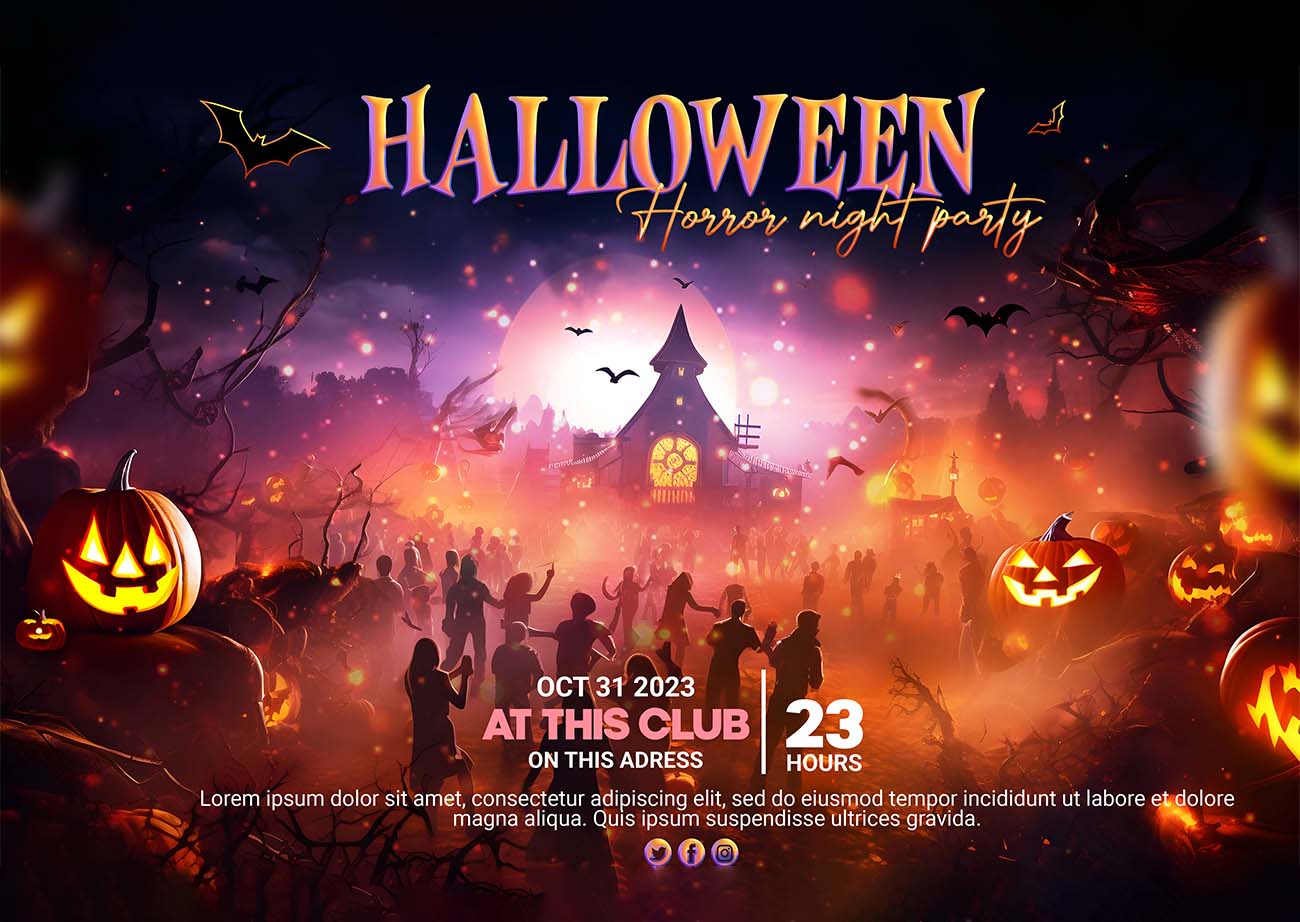 Banner halloween ma, kinh dị, lễ hội mẫu H57 PSD