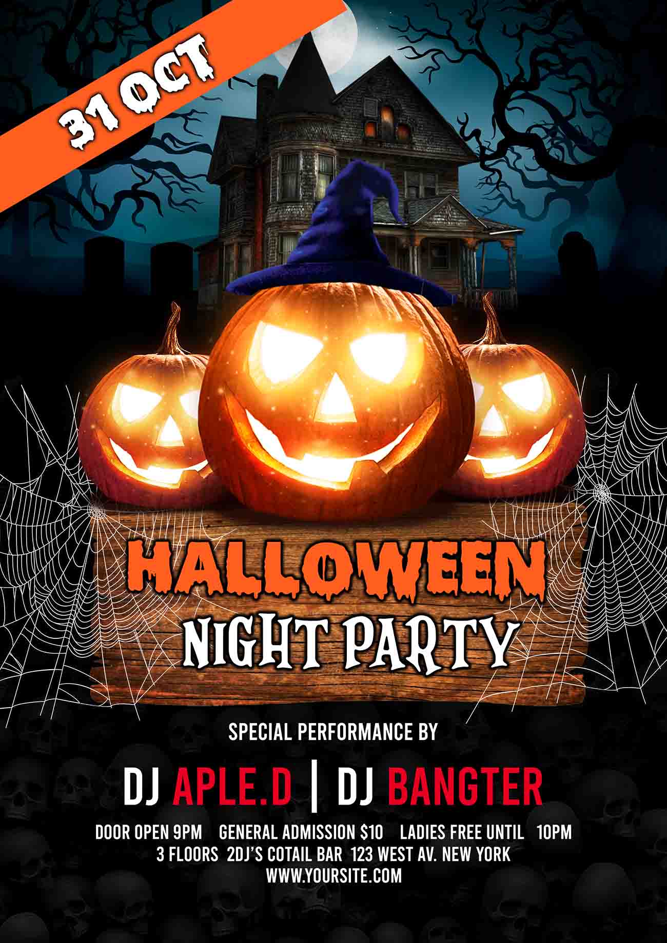 Poster halloween kinh dị, ngôi nhà mẫu số H20 PSD