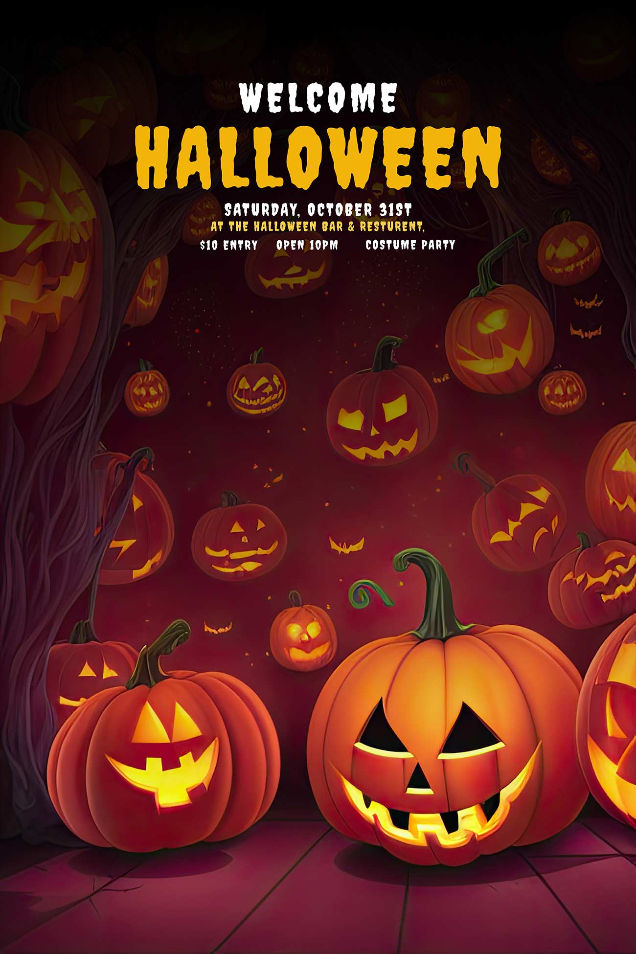 Poster tổ chức tiệc halloween tại gia file PSD