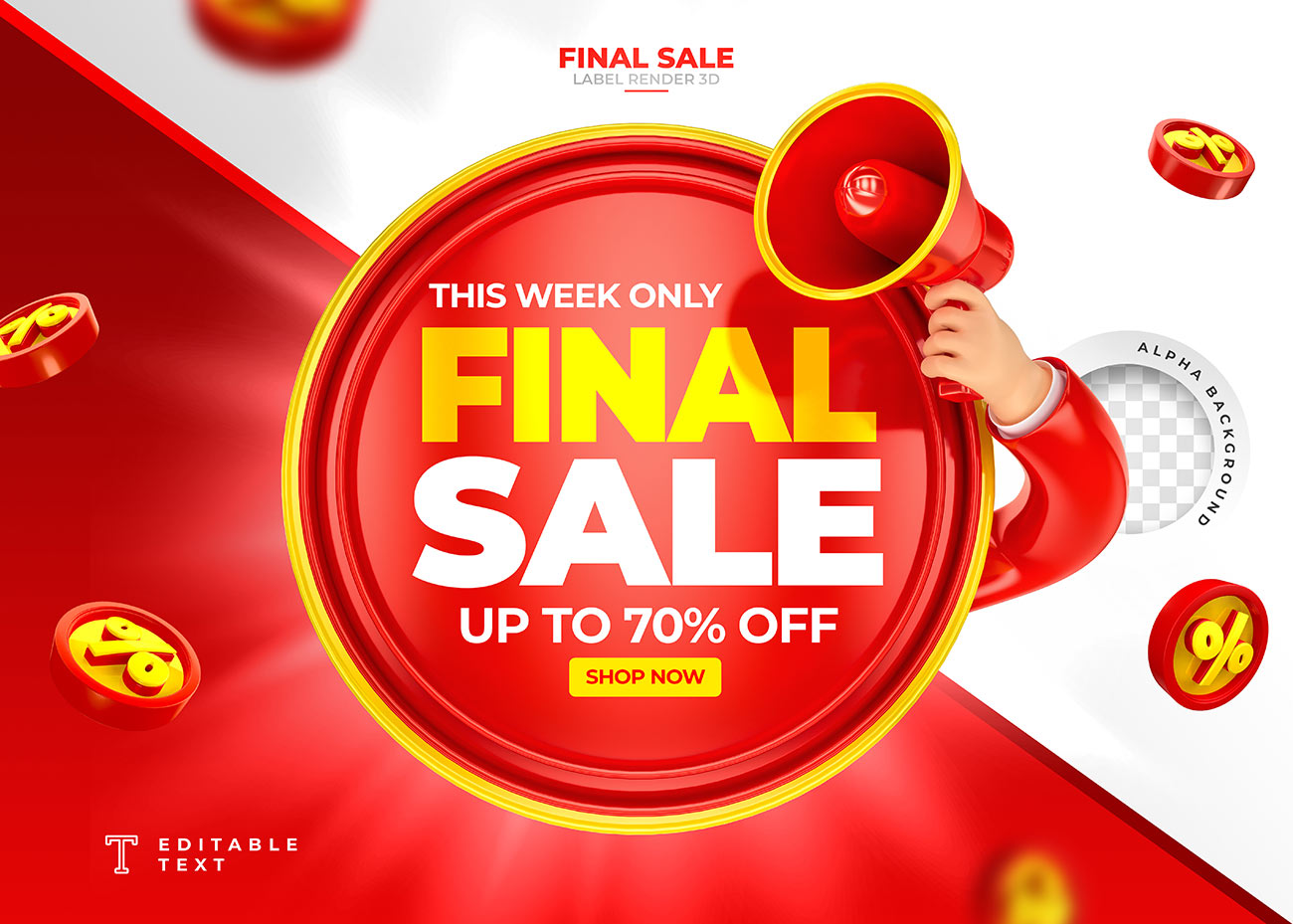 Nhãn sale 70% tuần lễ vàng file PSD