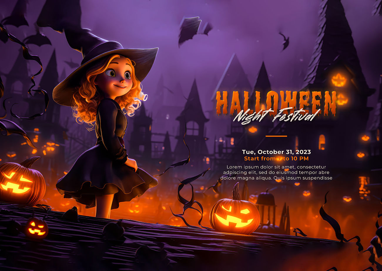 Banner halloween lễ hội, kinh dị mẫu H49 PSD