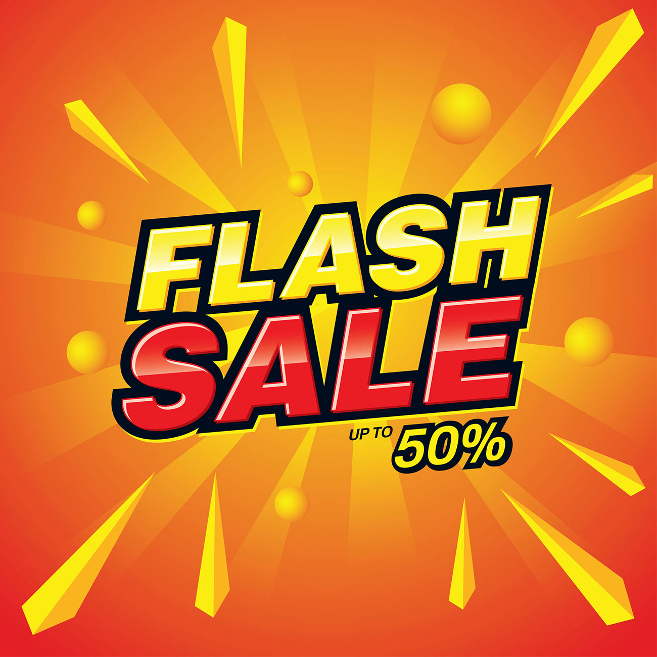 Nhãn flash sale 50% nền cam vàng file EPS