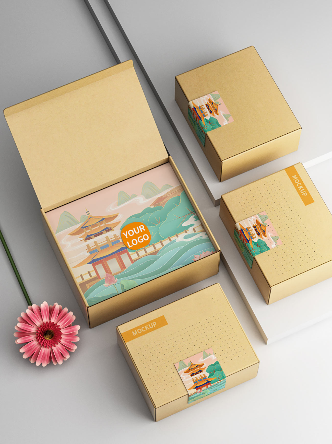 Mockup bao bì hộp bánh ngày tết file PSD mẫu số 19