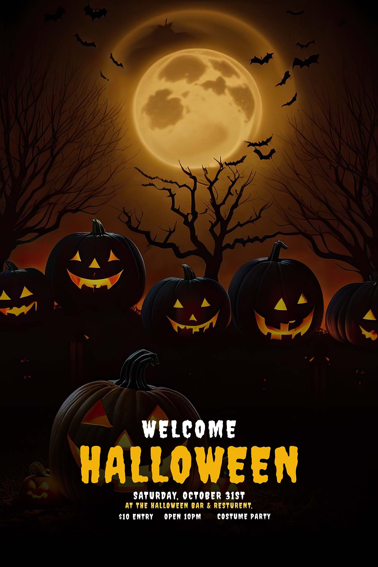 Poster halloween kinh dị, đêm trăng mẫu H101 PSD