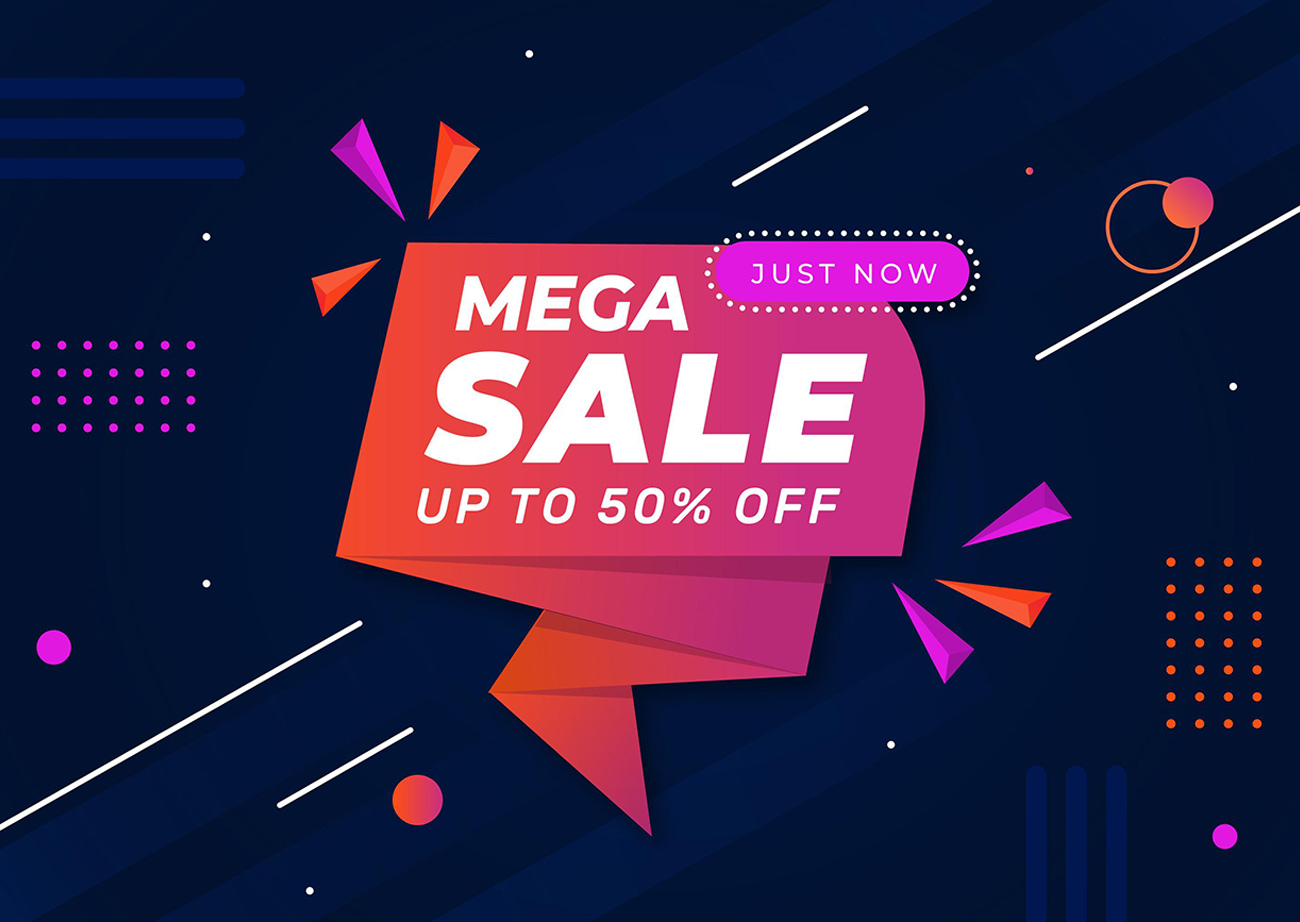 Nhãn mega sale giảm giá lên đến 50% file EPS