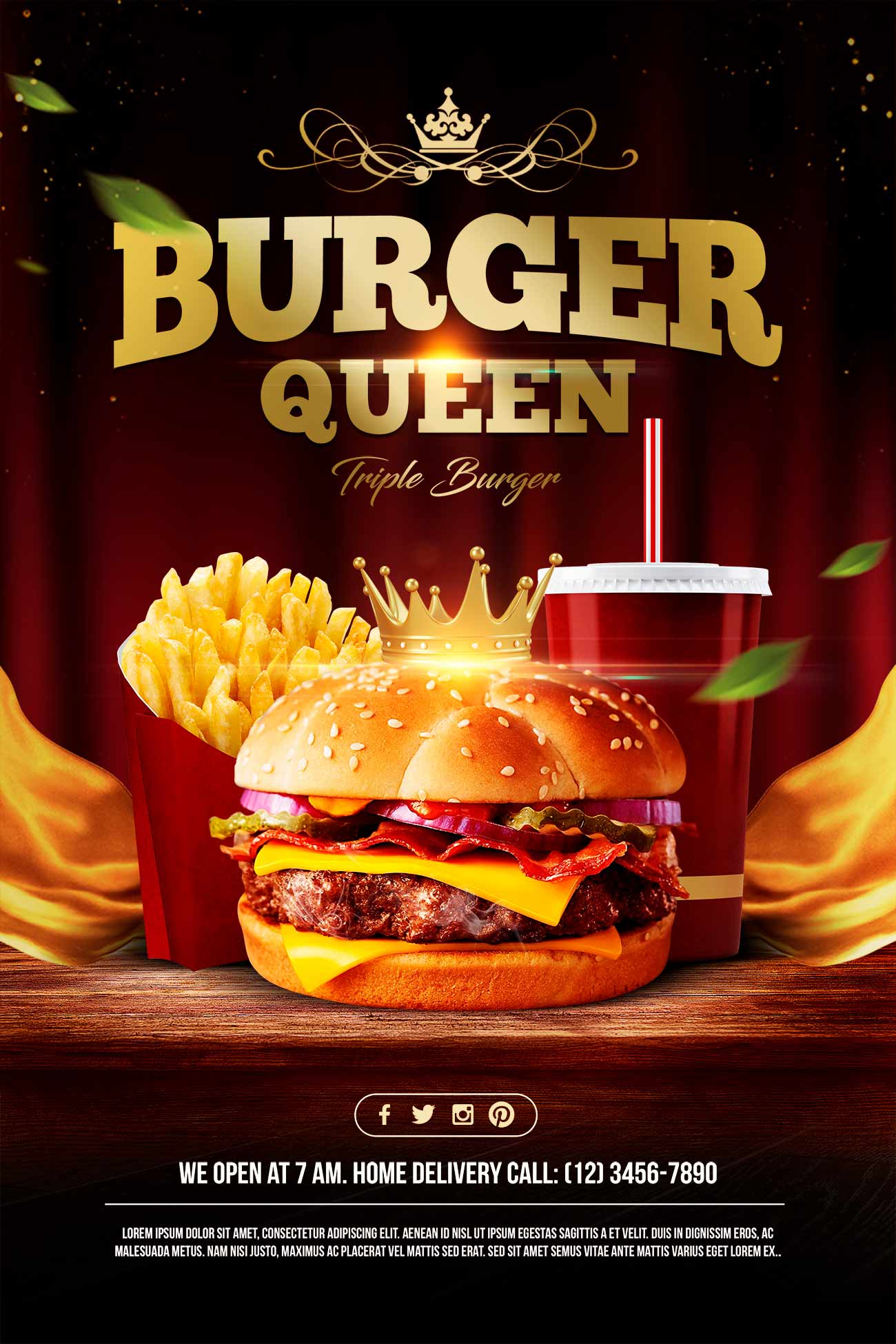 Poster quảng cáo món burger queen file PSD