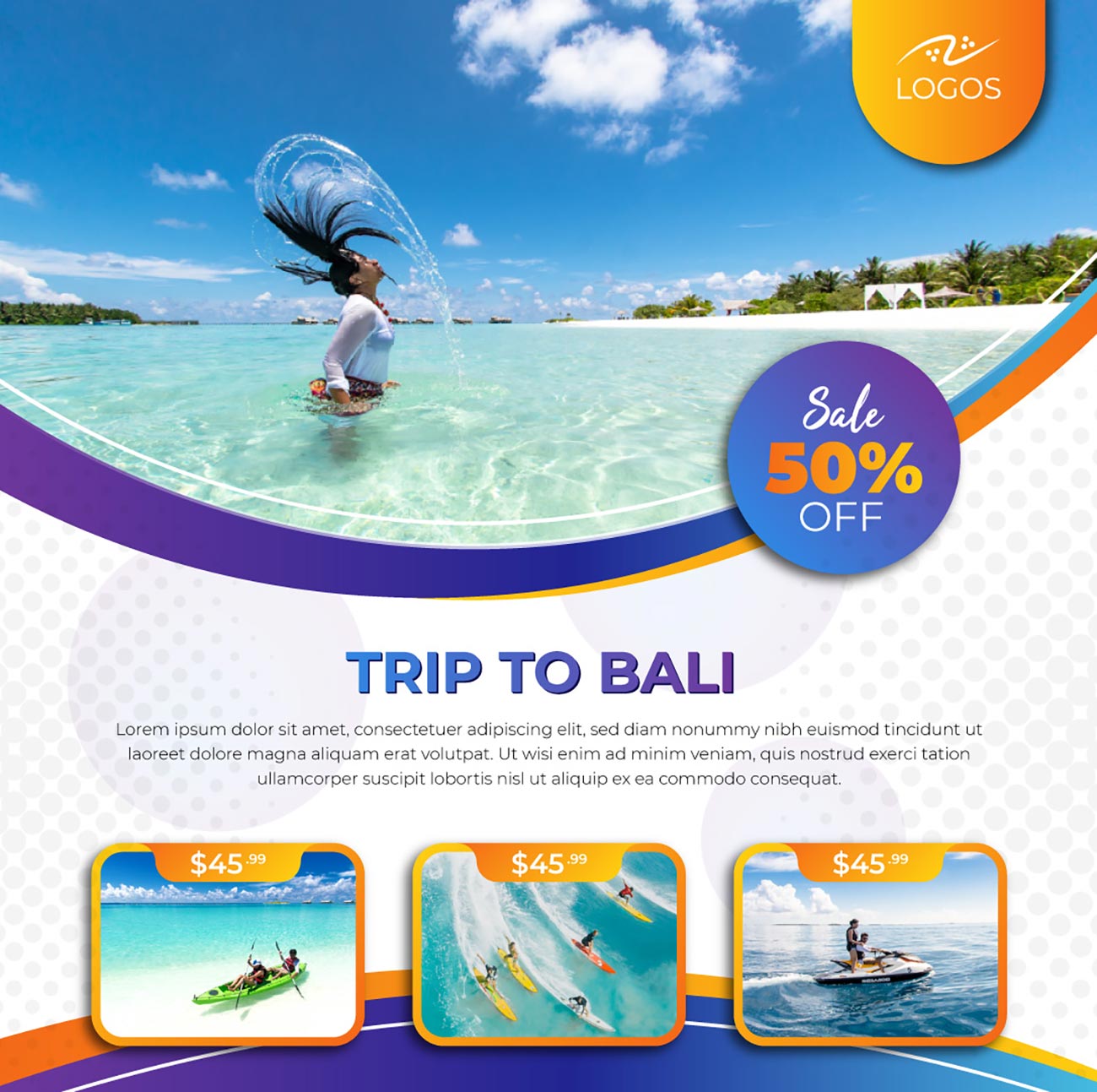 Banner du lịch biển Bali file EPS